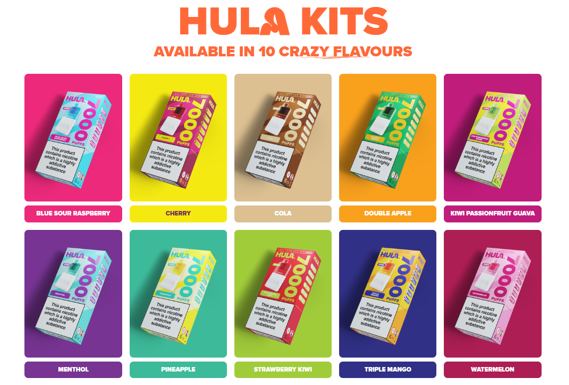 Hula, 7000, puff, vape, pod, system, flavours, cola, blue sour raspberry, cherry, double apple, kiwi passionfruit guava, menthol, strawberry kiwi, triple mango, watermelon, dispo, disposable, rechargeable
