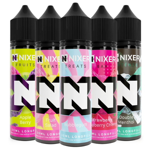 Apple Berry, Cherry Chill, and Blueberry Frost Longfill E-liquids by Nixer – Retail by Irresistible Vapes, Vape pod retailer Rochester UK