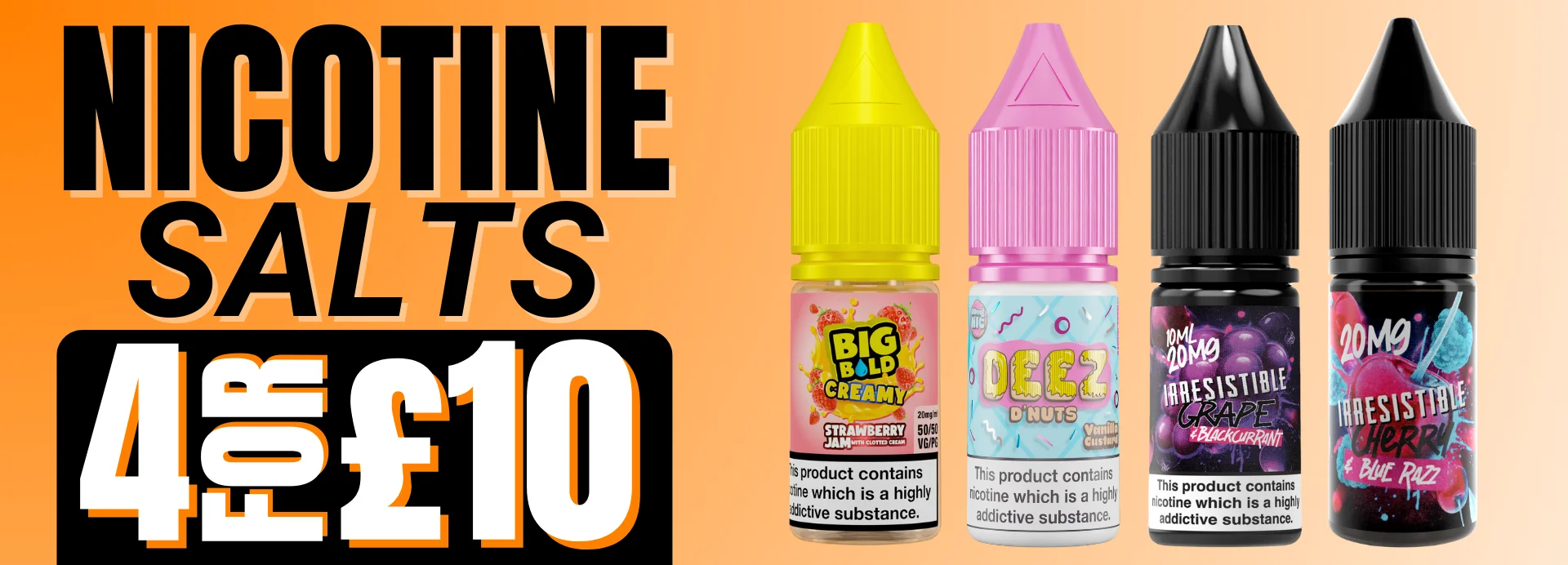 A variety of shortfill e-liquid bottles displayed at Irresistible Vapes UK.