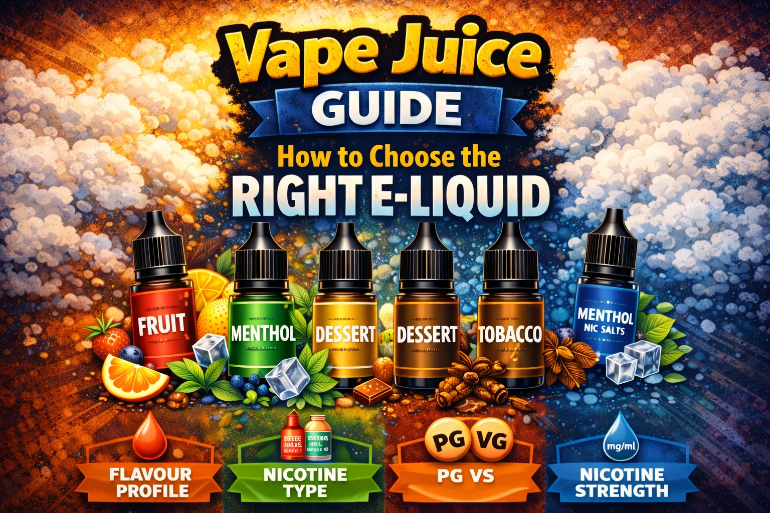 Bottles of vape juice with bold grape flavour