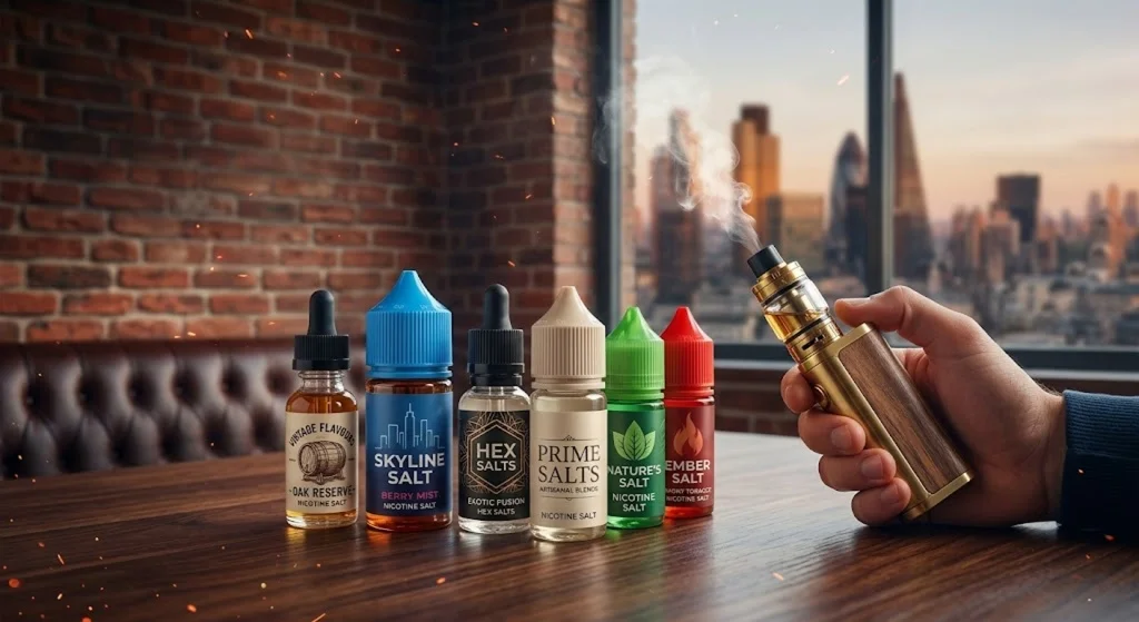 That Bar Nicotine Salt E-Liquid bottles displayed with refillable pod vape devices at Irresistible Vapes.
